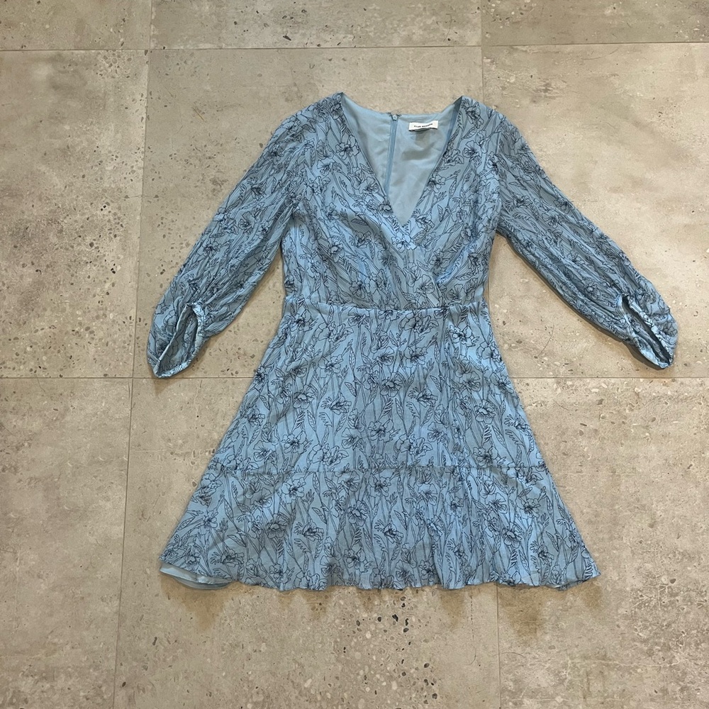 Club Monaco Light Blue Floral Long Sleeve Mulberry Silk-Blend Mini Dress